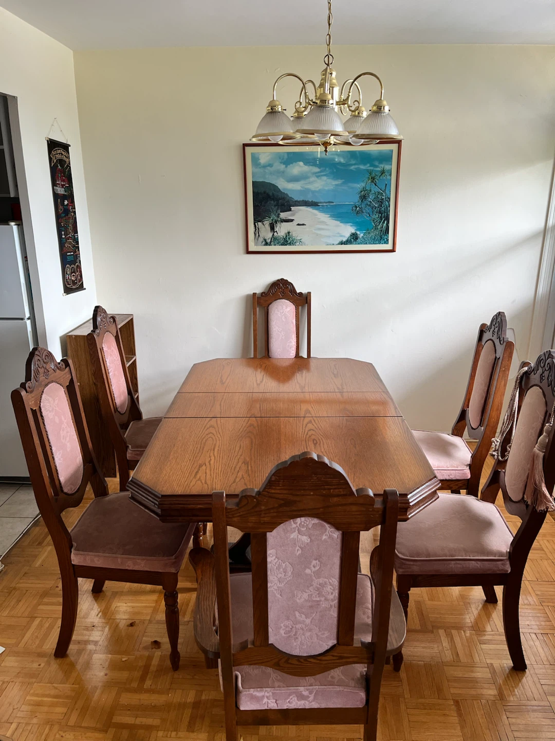 Vintage Oak Dining Set with Upholstered Chairs