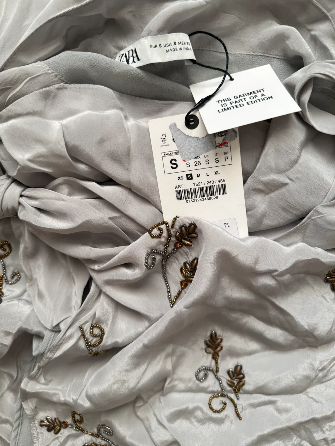 ZARA Embroidered Wrap Skirt - new with tags, grey, silver - photo 4
