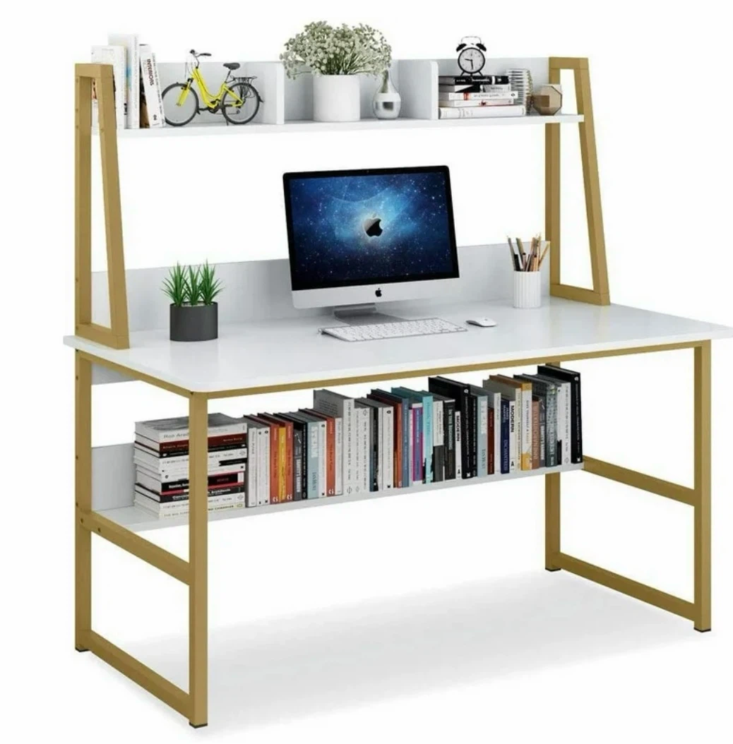 White Desk with Gold Frame and Shelves