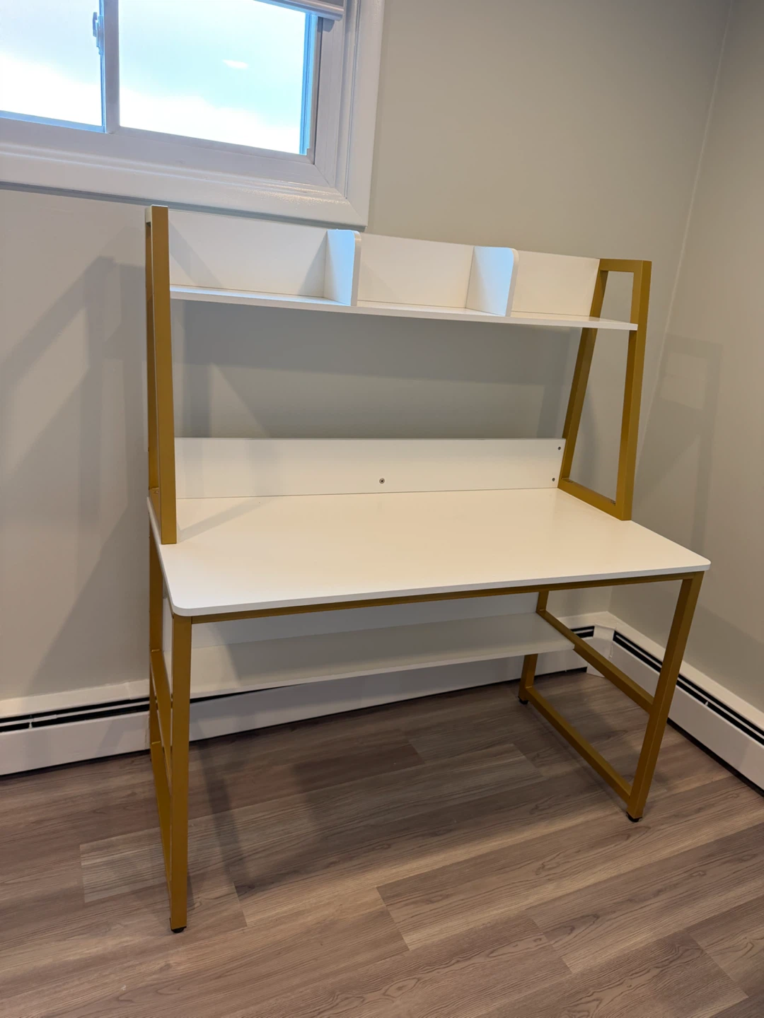 White Desk with Gold Frame and Shelves - photo 2