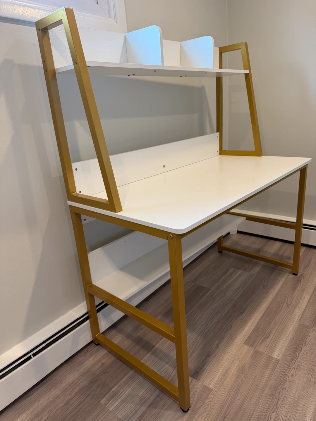 White Desk with Gold Frame and Shelves - photo 3