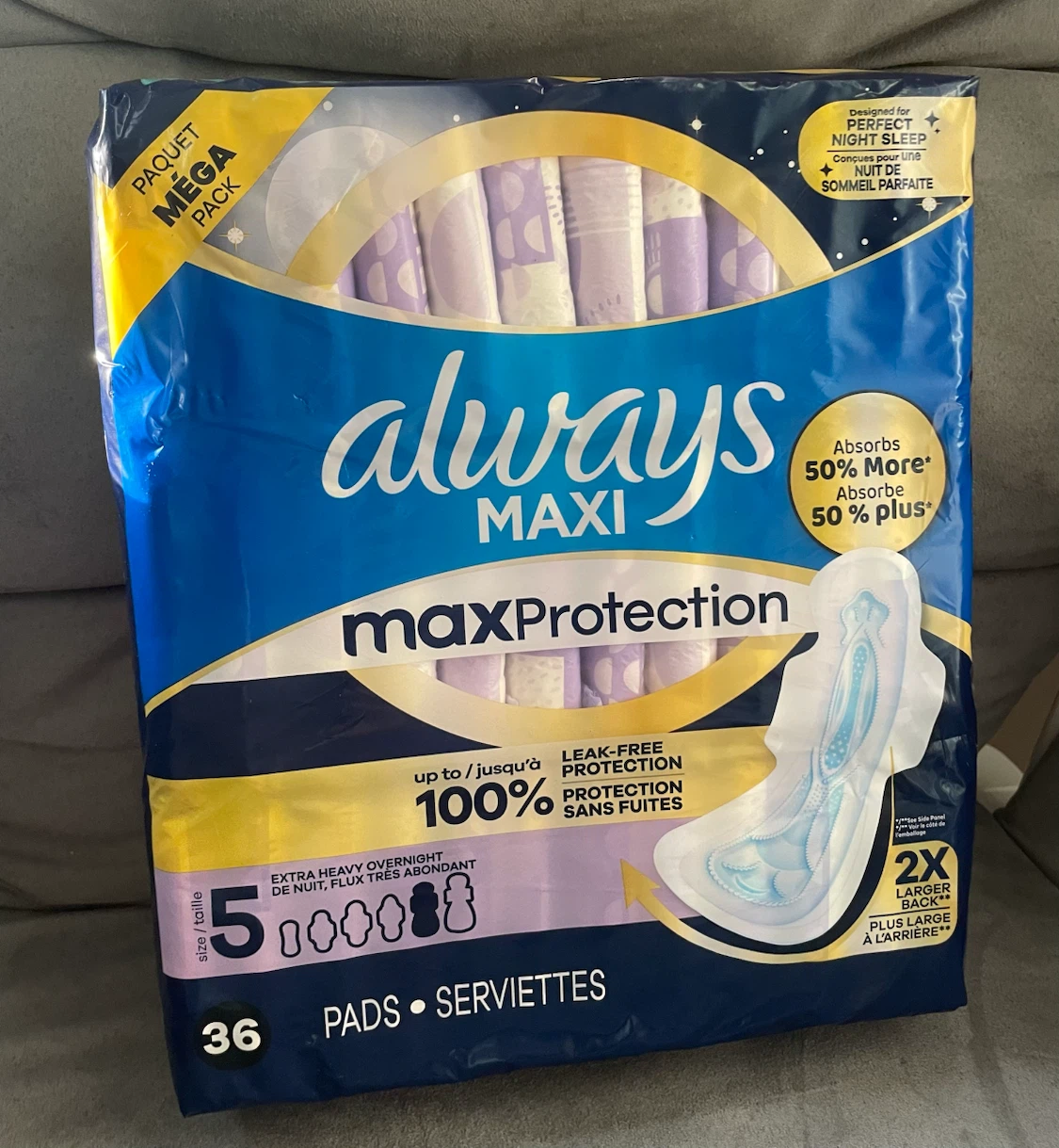 Always Maxi Pads, MaxProtection Size 5, 36 Count