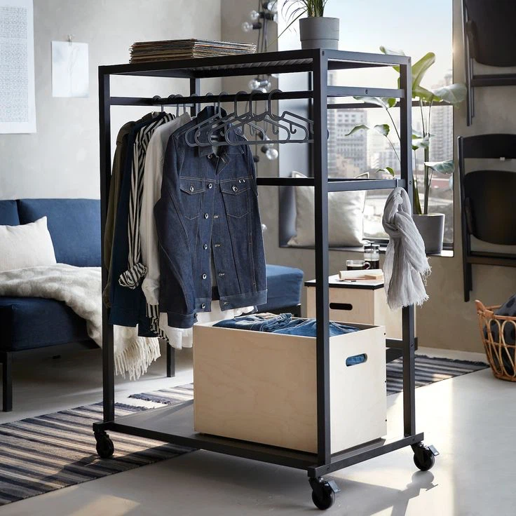 Black Metal Garment Rack with Shelving