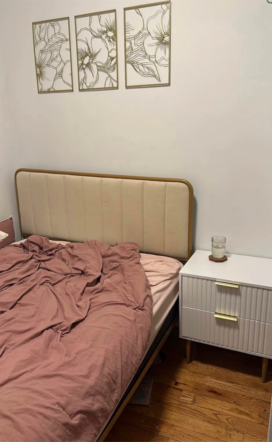 Beige Headboard Queen Bed Frame - photo 2
