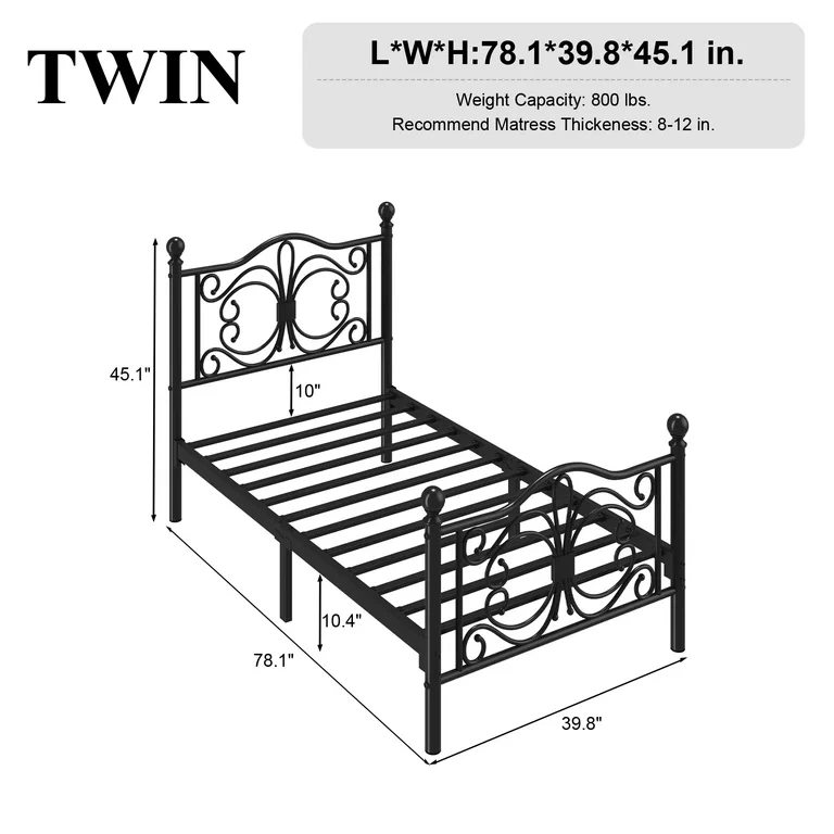 EBERY Twin Size Metal Bed Frame with Butterfly Pattern - photo 2