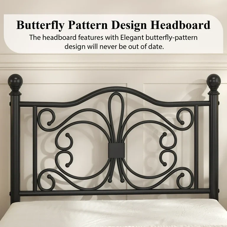 EBERY Twin Size Metal Bed Frame with Butterfly Pattern - photo 3