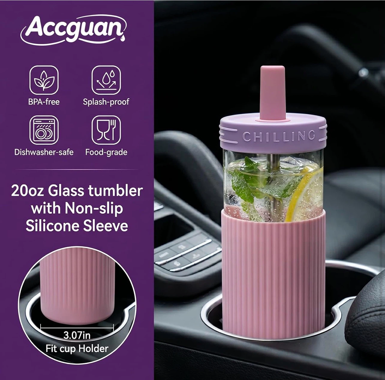 20oz Glass Tumbler with Silicone Sleeve & Straw Set - photo 3