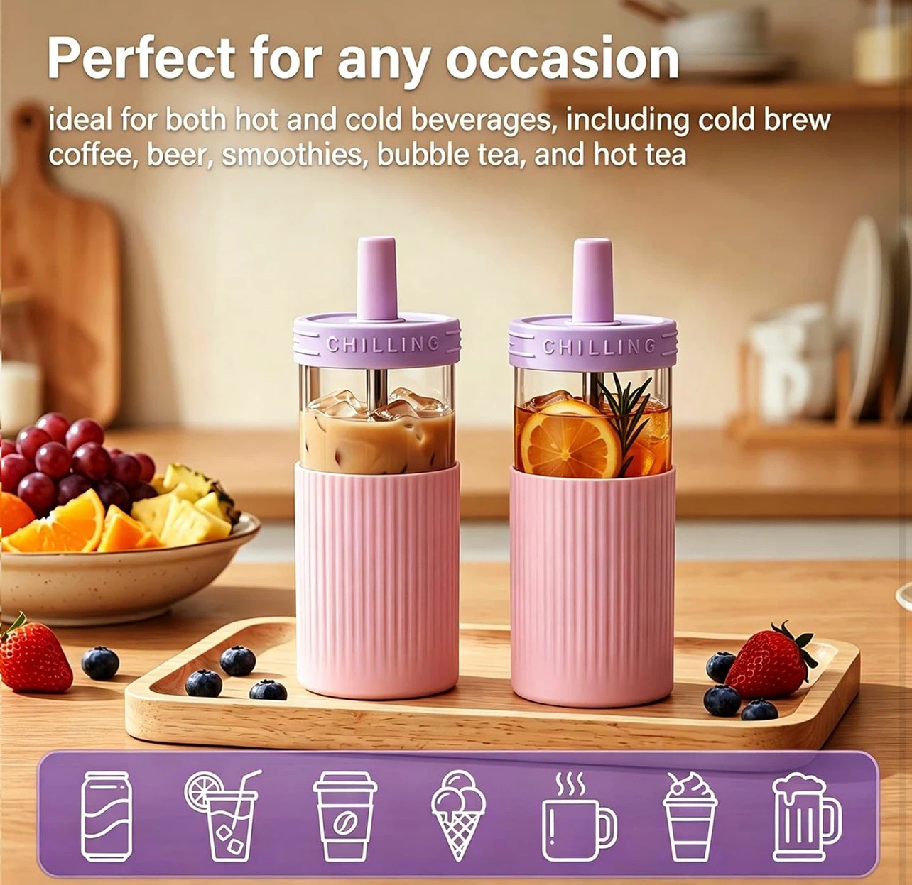 20oz Glass Tumbler with Silicone Sleeve & Straw Set - photo 4