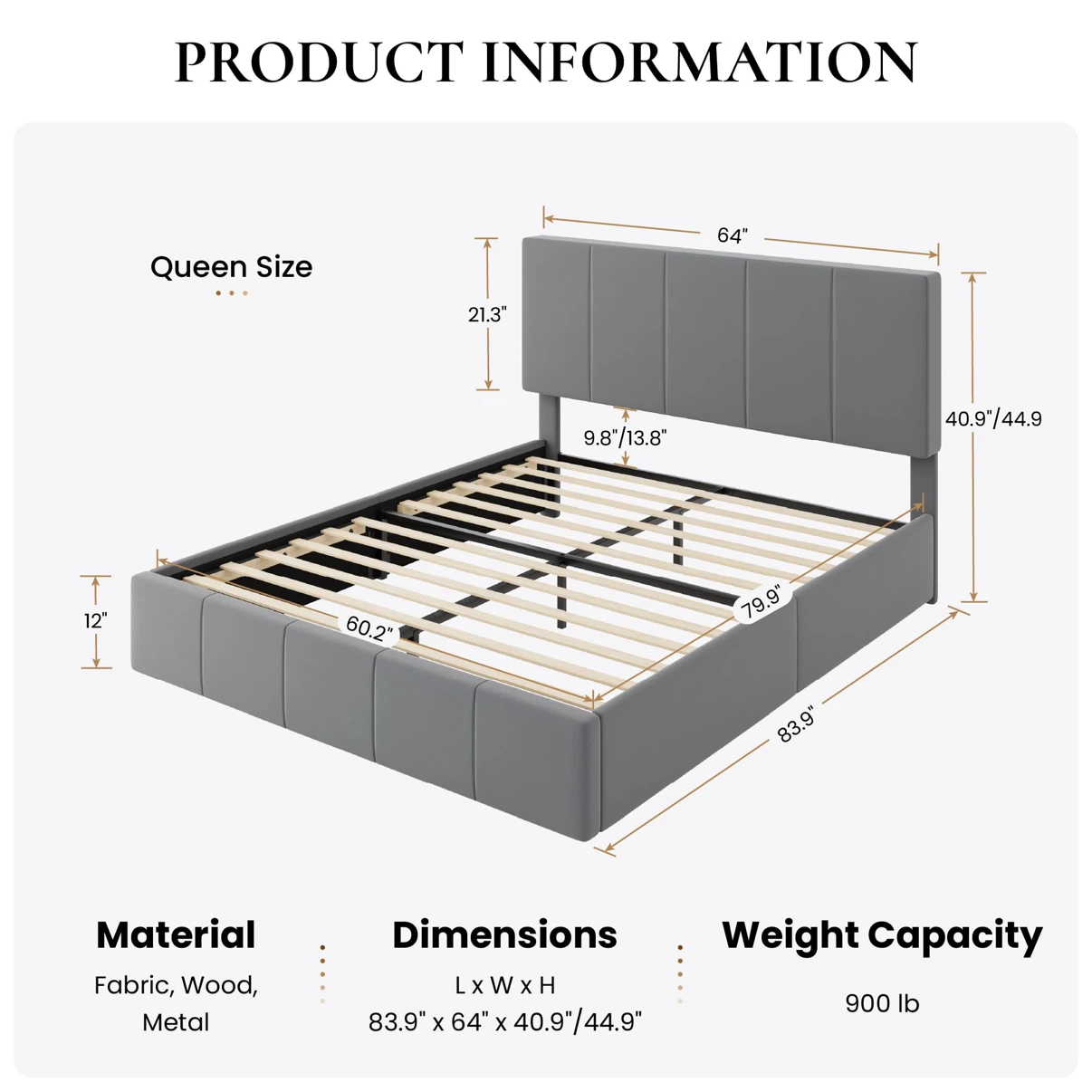SHA CERLIN Queen Bed Frame, Velvet Upholstered Platform Bed - photo 2