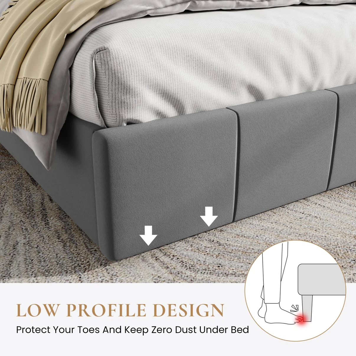 SHA CERLIN Queen Bed Frame, Velvet Upholstered Platform Bed - photo 5