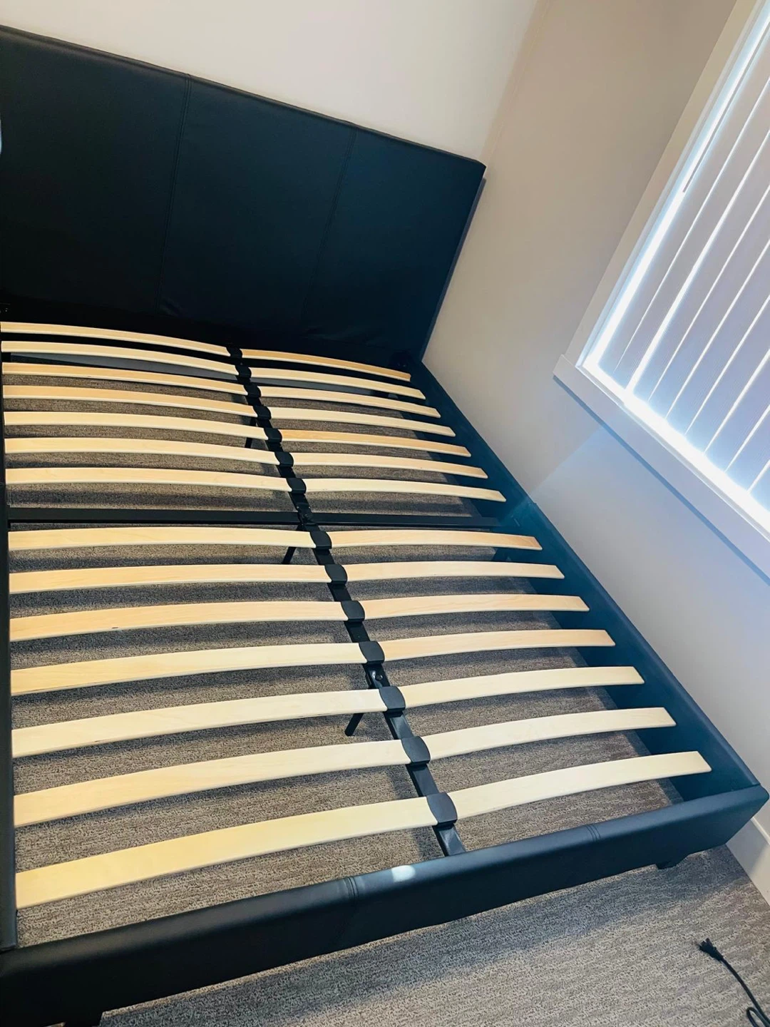 Black Faux Leather Bed Frame with Slats