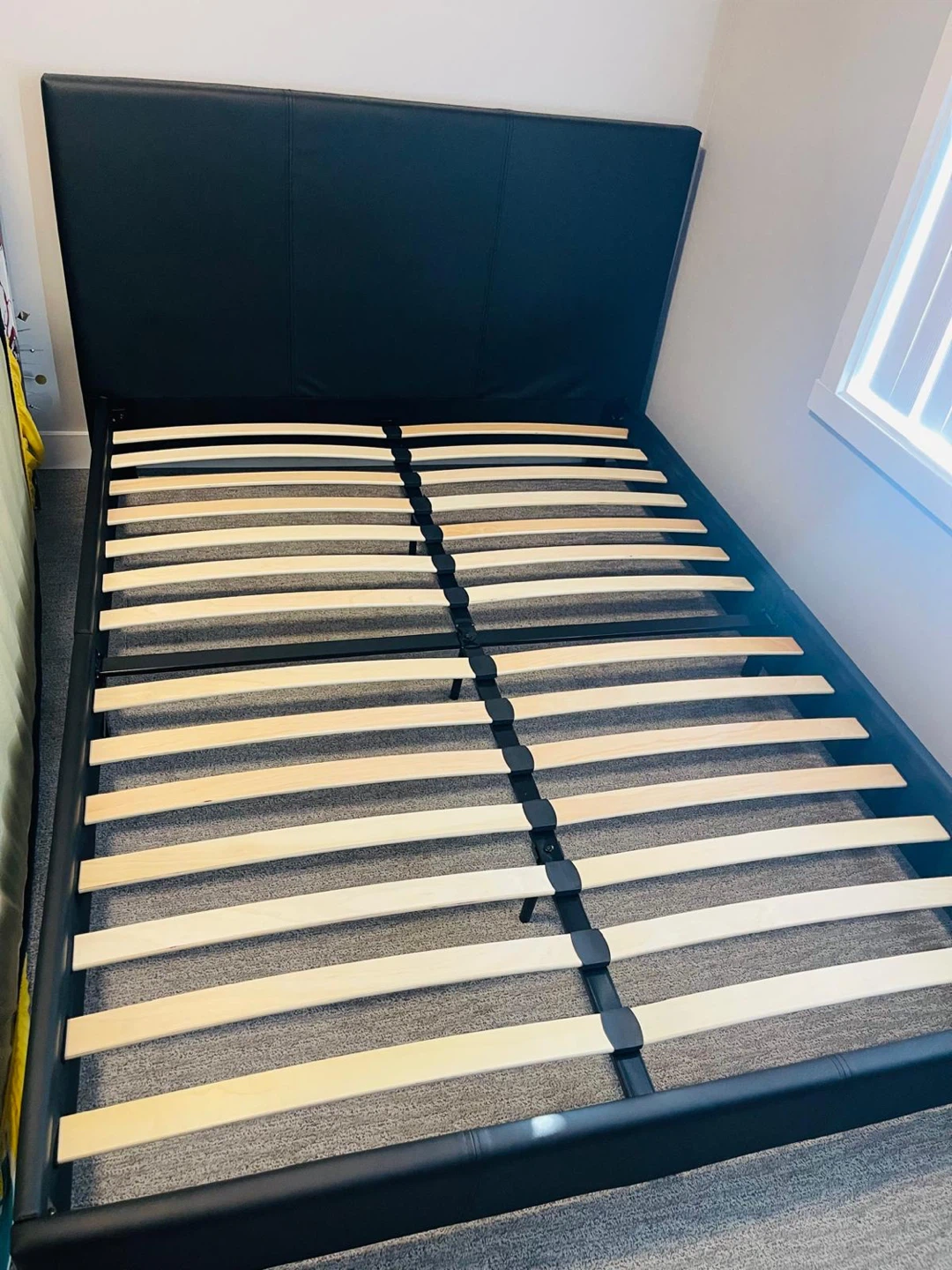Black Faux Leather Bed Frame with Slats - photo 2