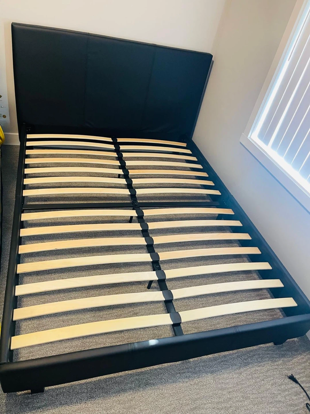 Black Faux Leather Bed Frame with Slats - photo 3