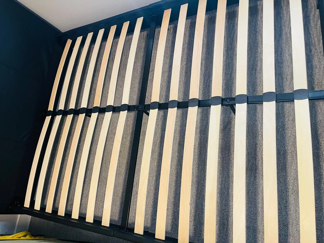 Black Faux Leather Bed Frame with Slats - photo 4