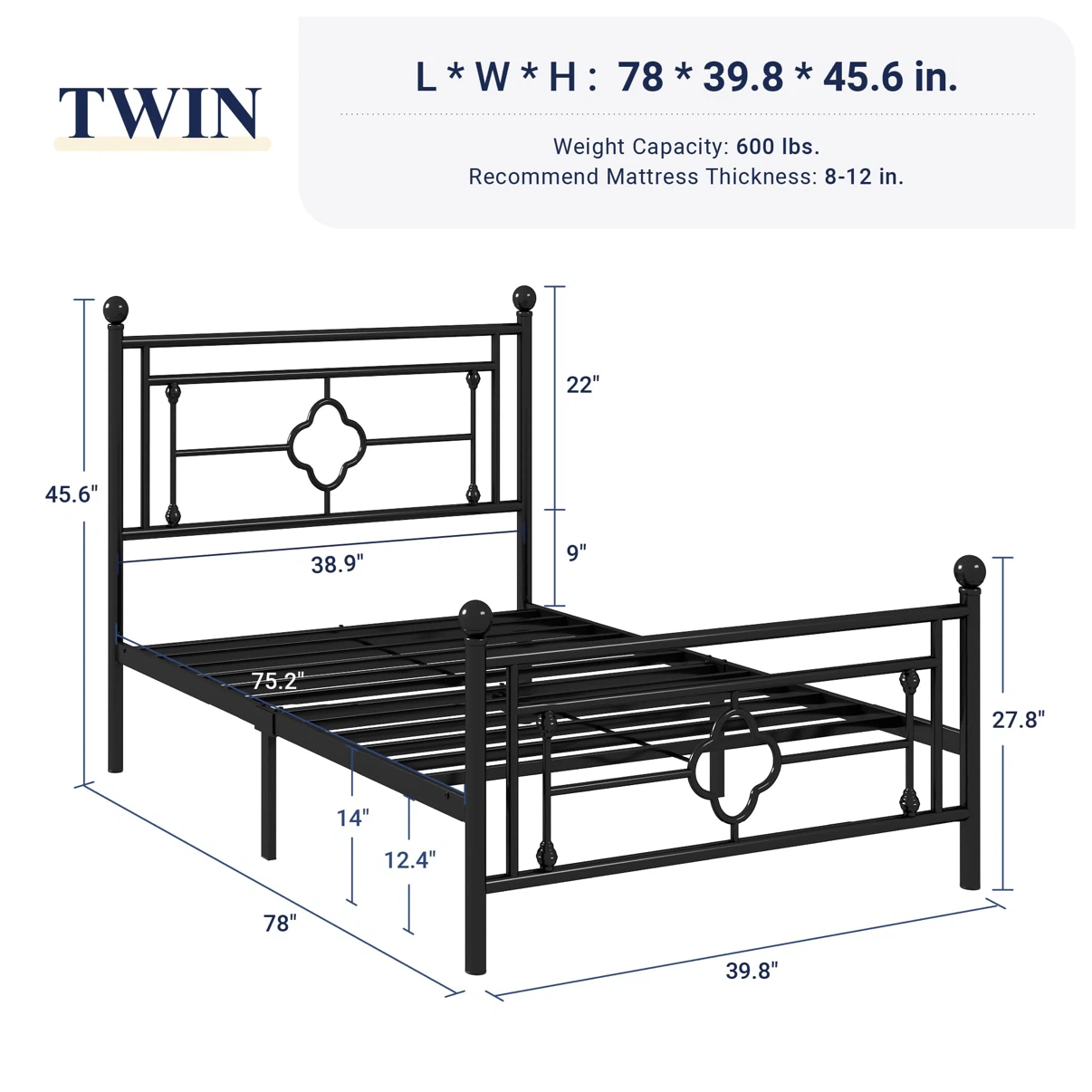 Allewie Twin Size Metal Platform Vintage bedframe - photo 3