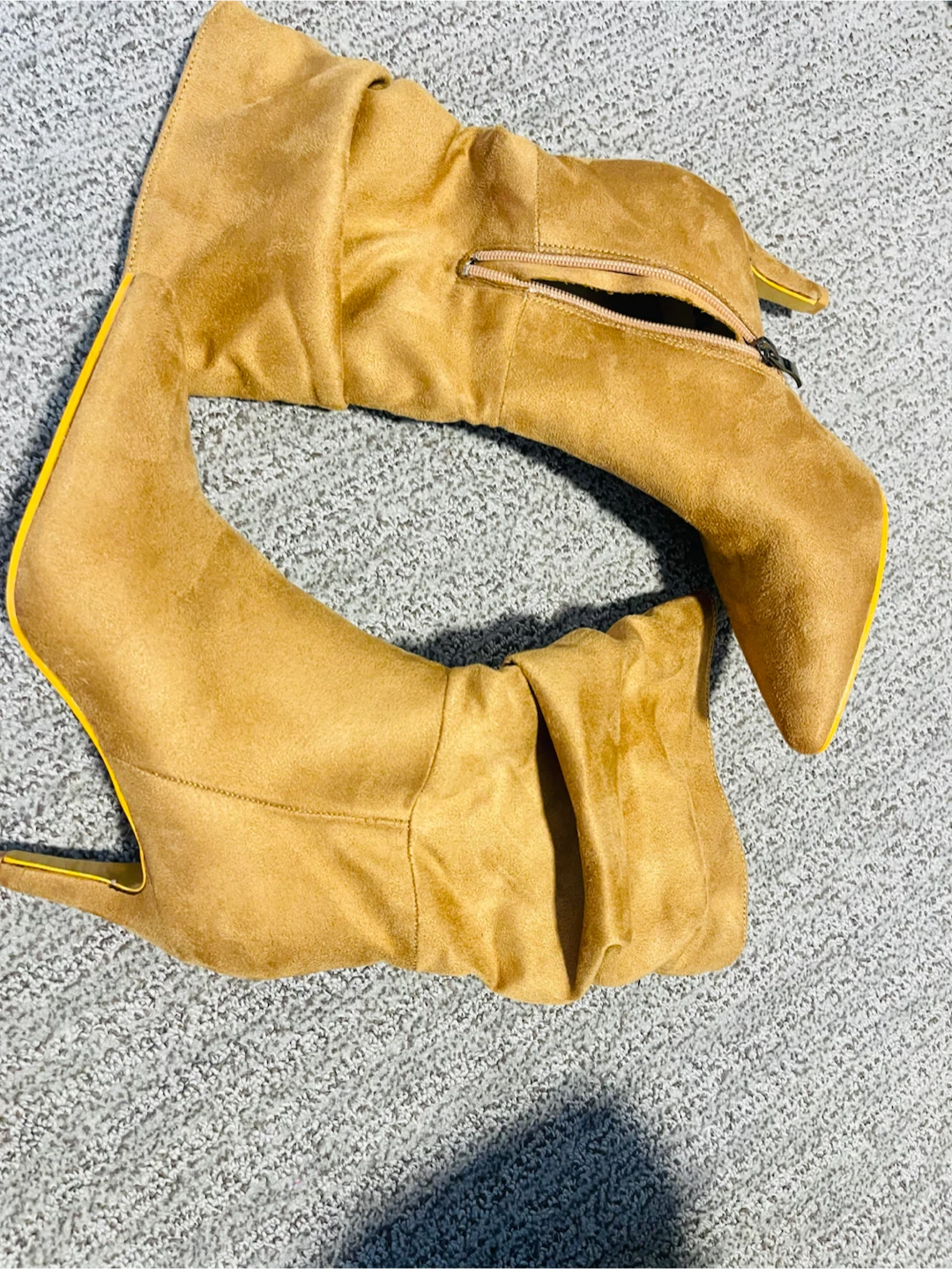 Tan Suede Slouch Boots with Yellow Accents - photo 2