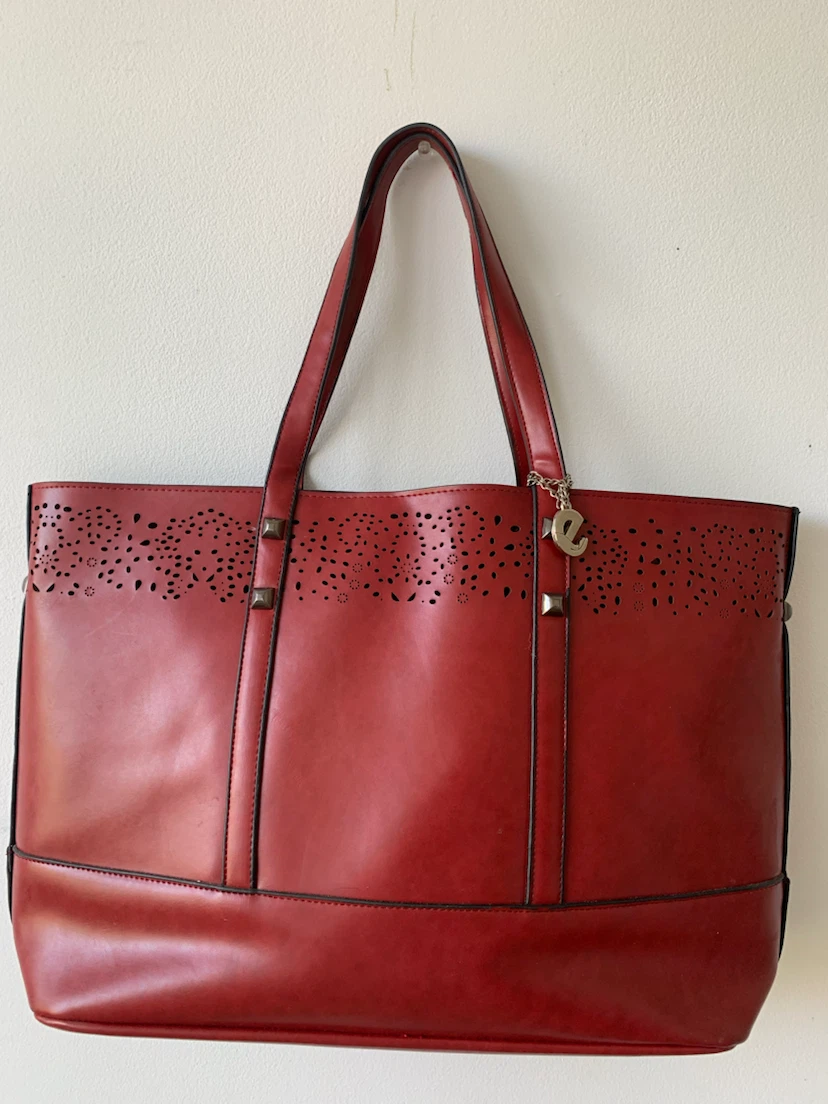 Red Tote Bag with Perforated Design