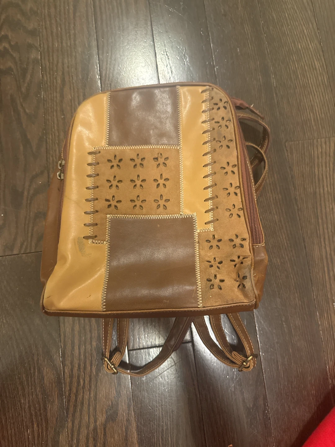 Brown Leather Patchwork Backpack
