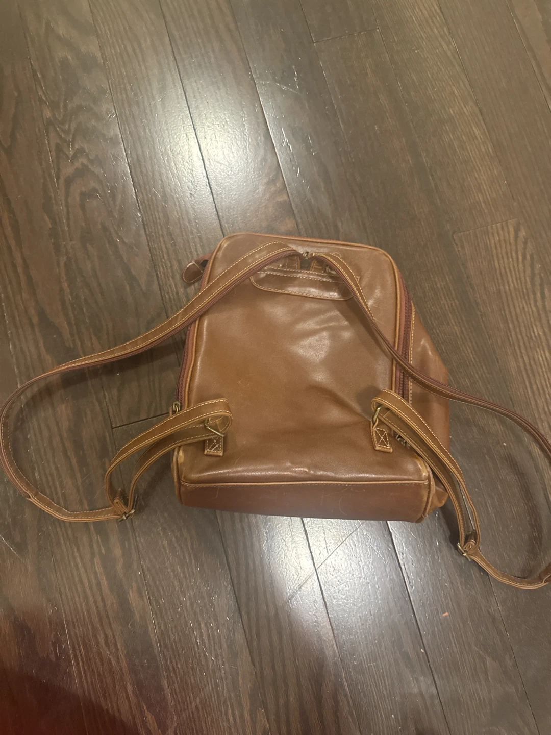 Brown Leather Patchwork Backpack - photo 3