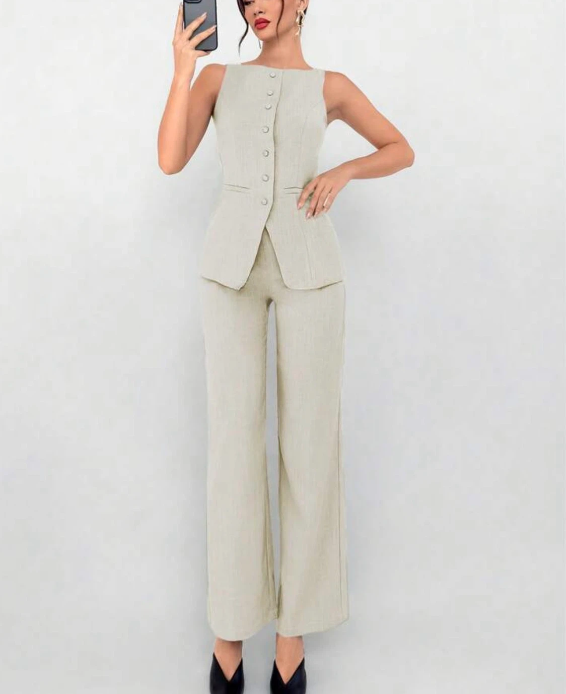 Women's Sleeveless Vest and Wide-Leg Pants Set