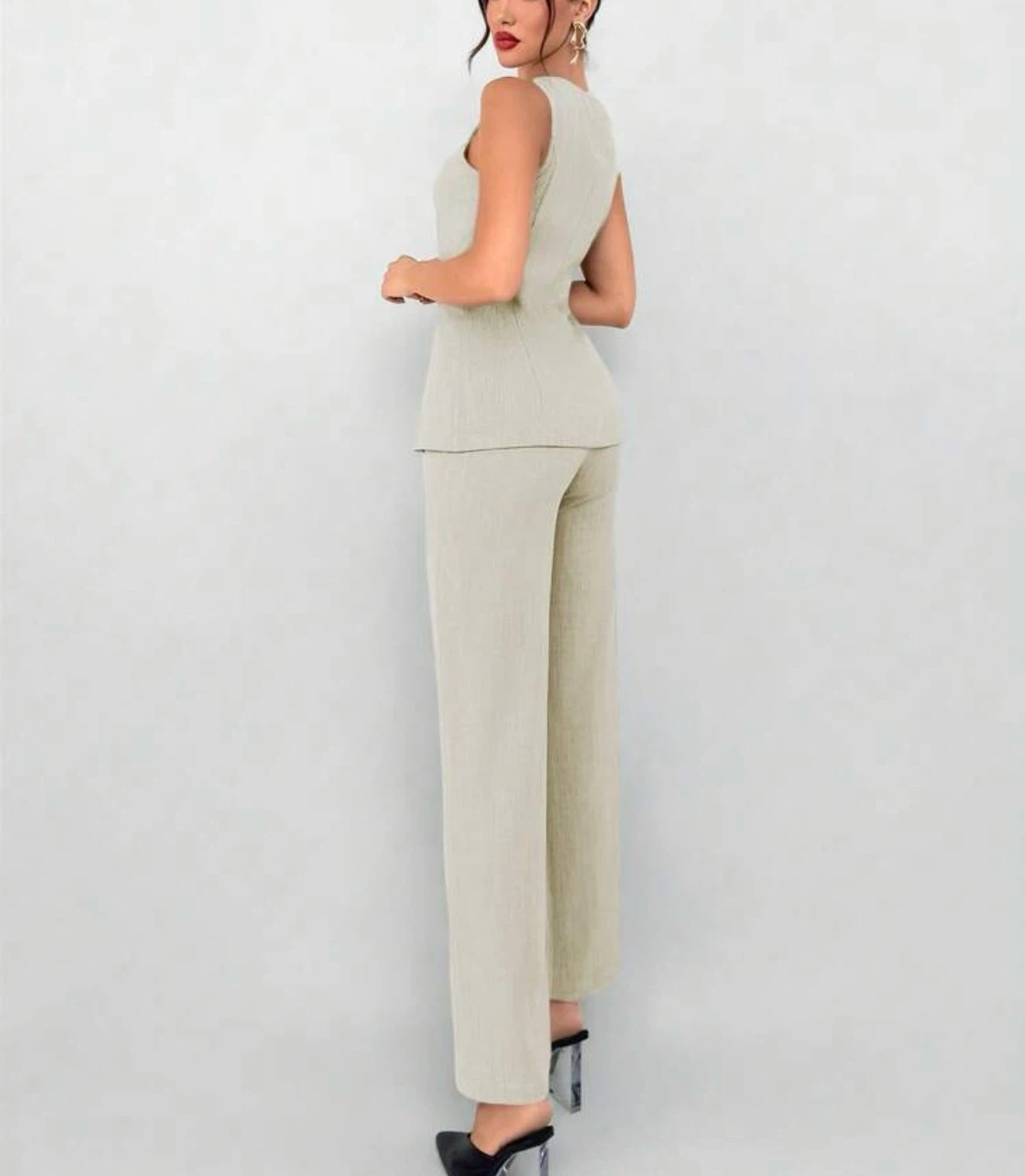 Women's Sleeveless Vest and Wide-Leg Pants Set - photo 2