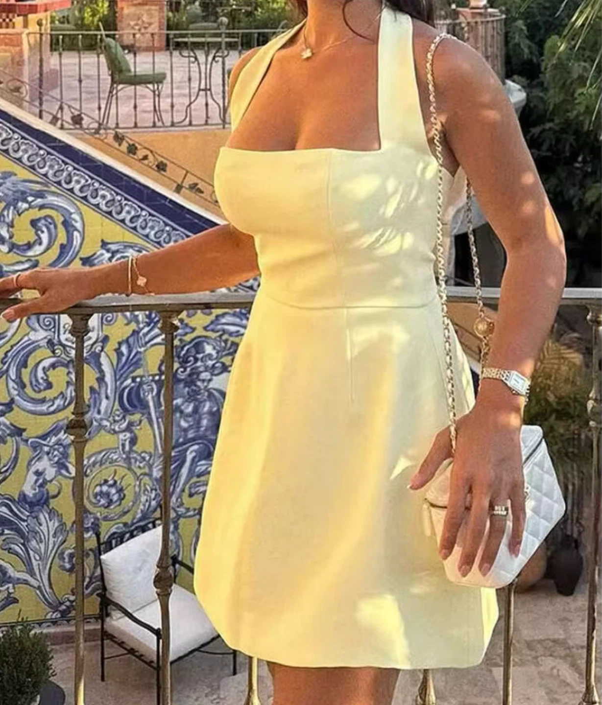 Yellow Halter Neck Mini Dress