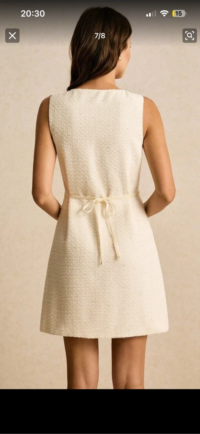 Cream Tweed Sleeveless Dress with Buttons - photo 4