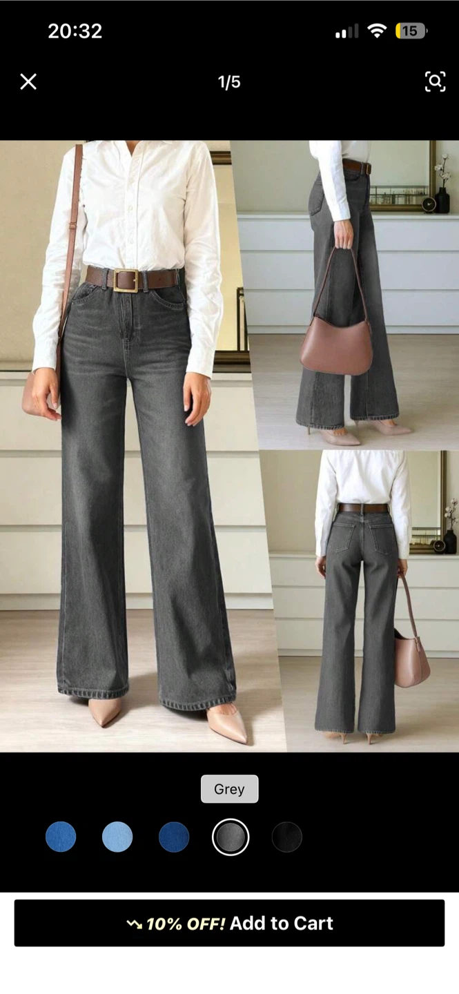 Women's Grey Wide Leg Denim Jeans