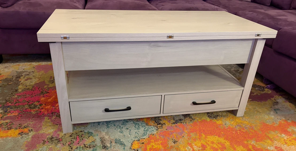 Lift-Top Convertible Coffee Table with Drawers - photo 3