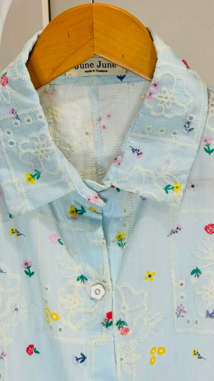 Women's Short Sleeve Button-Up eyelet embroidered Shirt - photo 3