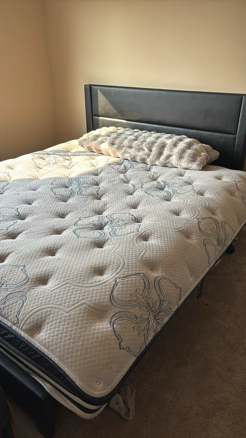 Queen Size Mattress with Black Faux Leather Headboard