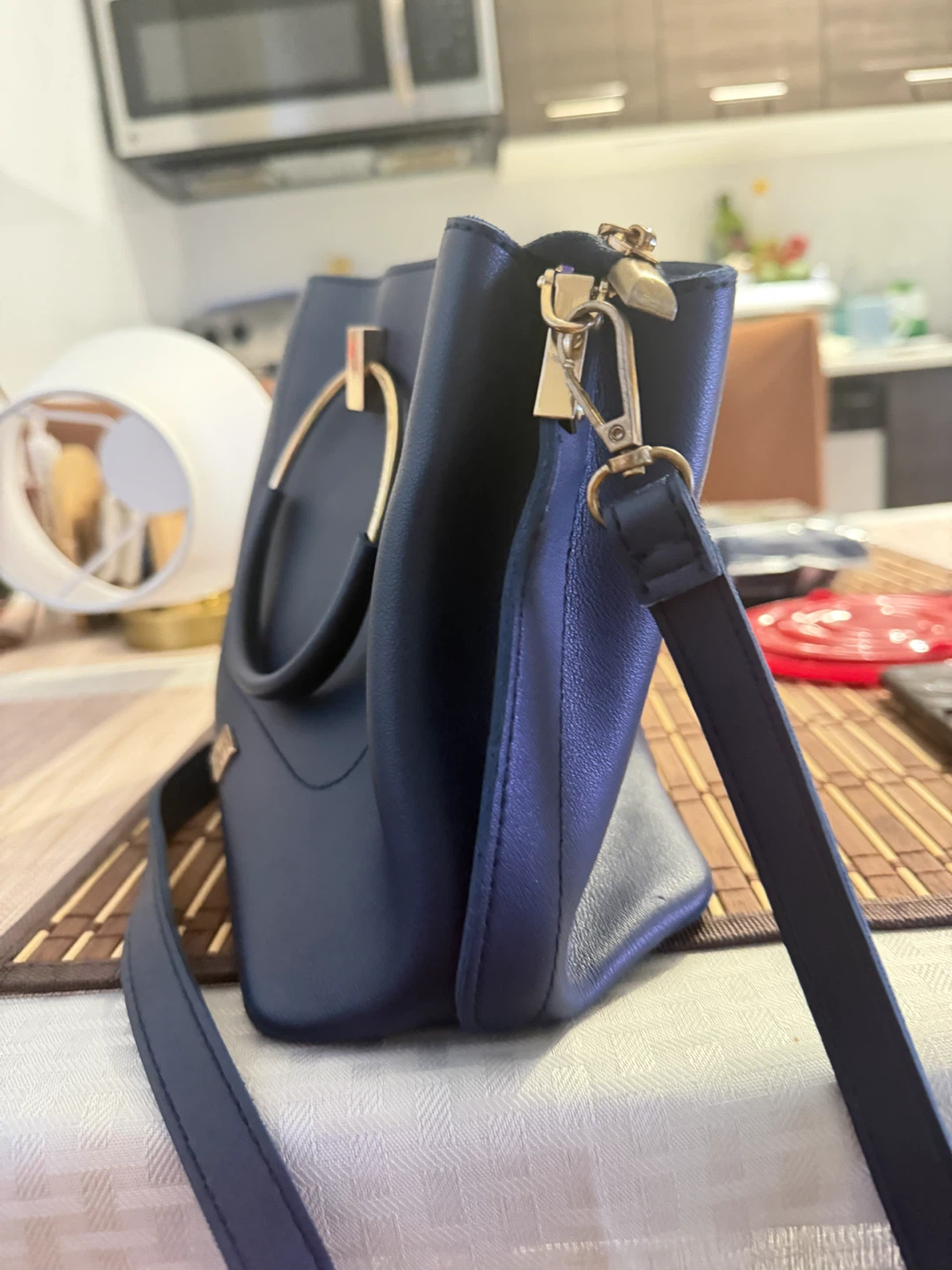 Navy Blue LIFE Handbag with Gold Accents - photo 2