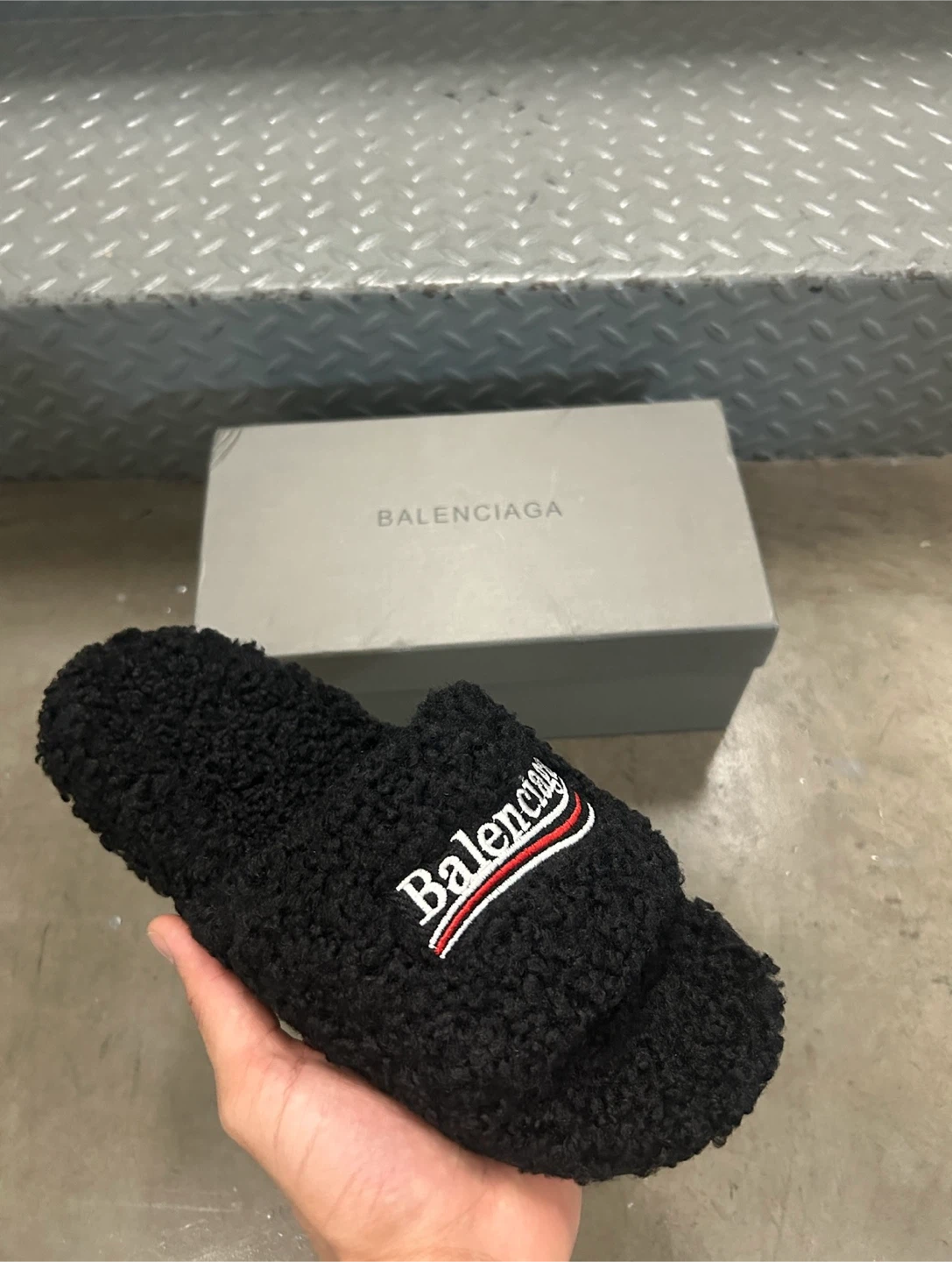 Balenciaga furry slides