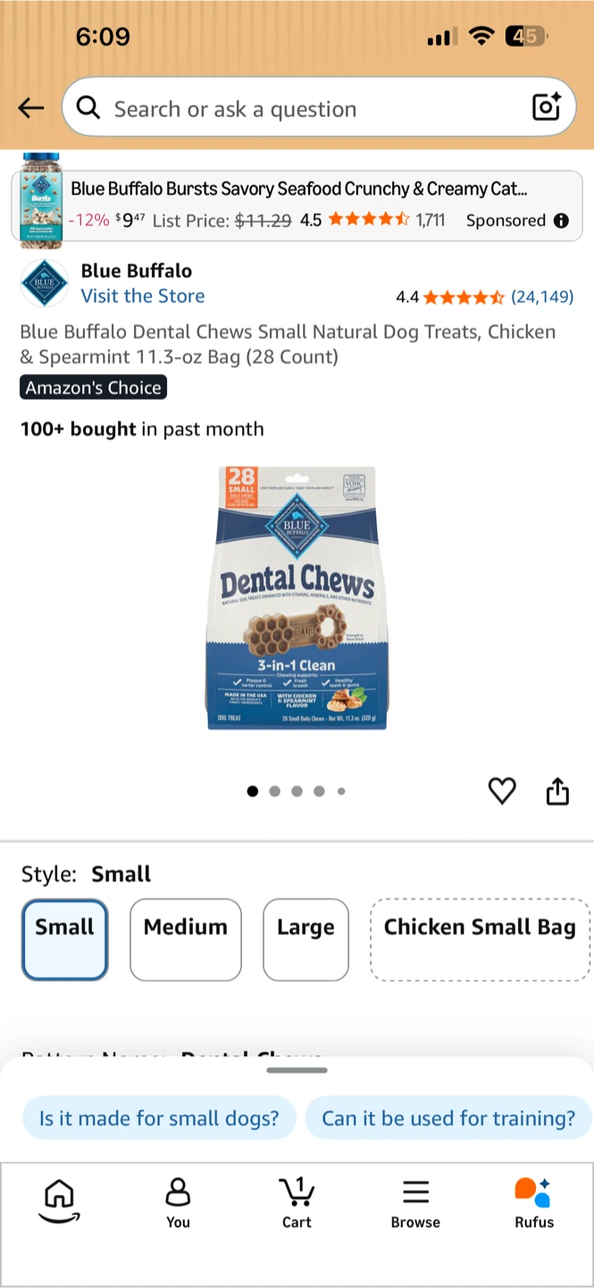 Blue Buffalo Dental Chews Small 28 Count