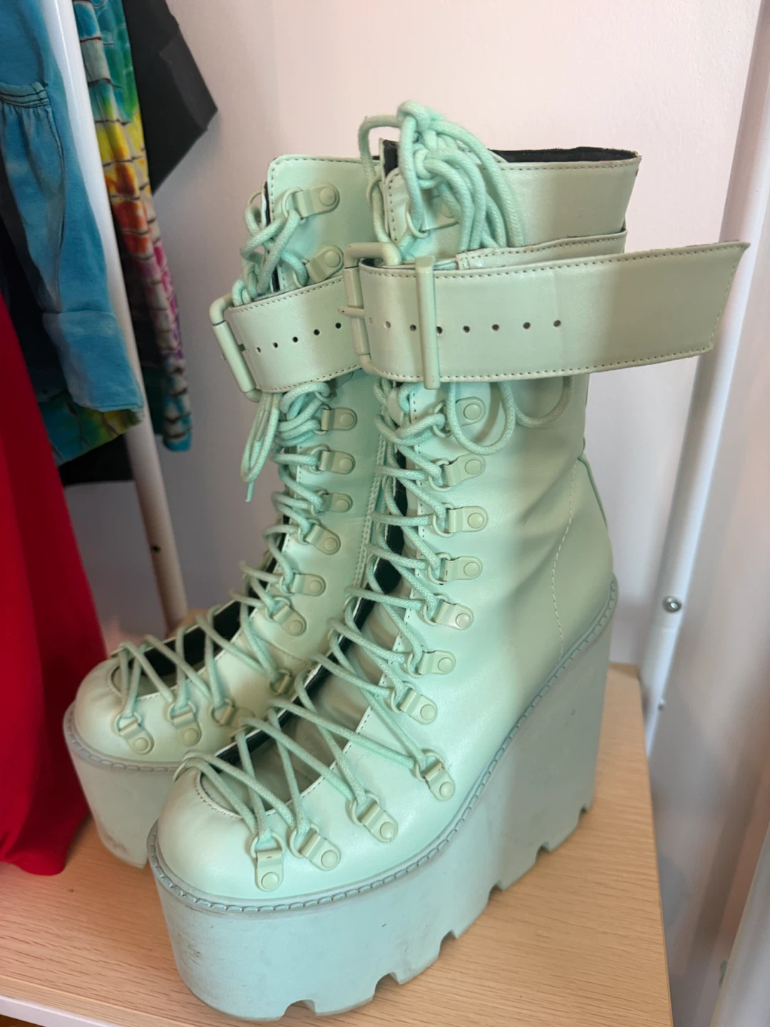 Size 7.5 Demonia Turquoise Boots