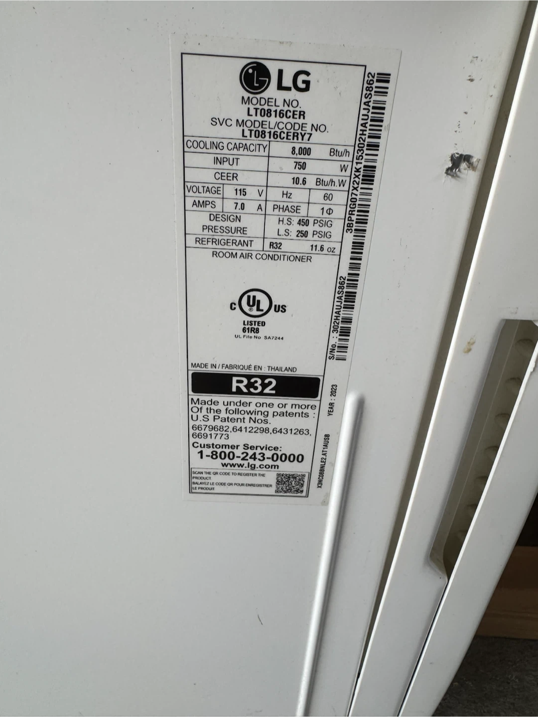 LG Through the wall AC - 8000BTU