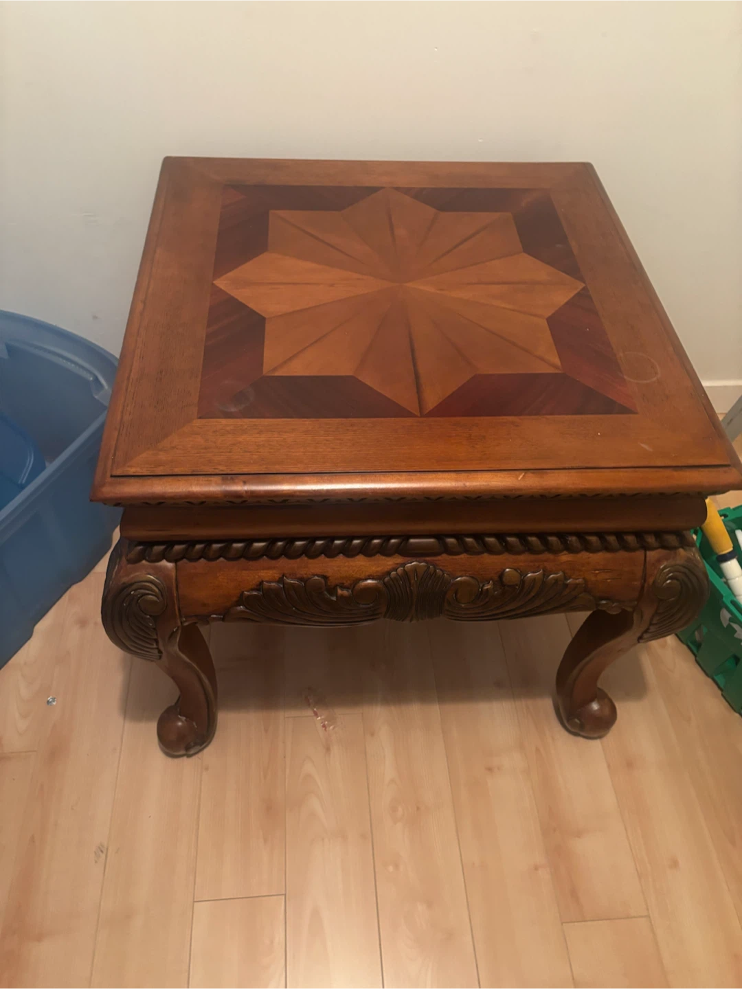 Vintage Wooden Coffee Table with Inlaid Wood Design