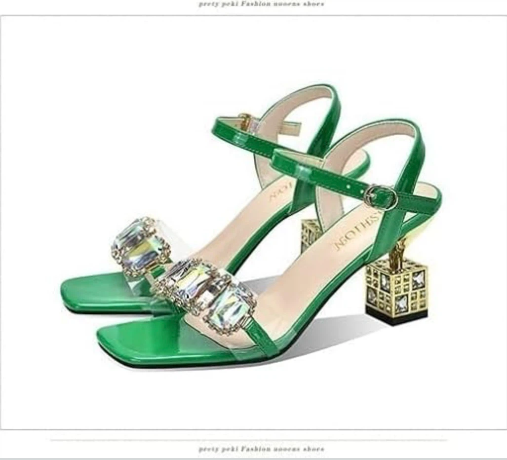 BRAND NEW Green jewelled heeled sandals