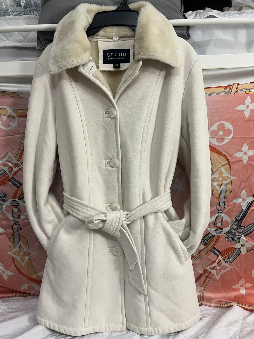 STUDIO by Liz Claiborne Cream Faux Fur Collar Coat - photo 3