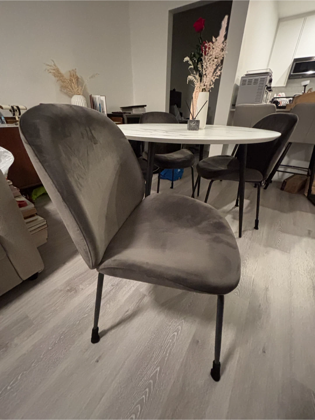 Velvet Dining Chair - Grey. 4 x $15