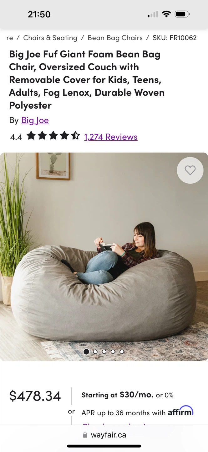 Like 🆕- Big Joe Giant Foam Bean Bag Chair - Fog Lenox
