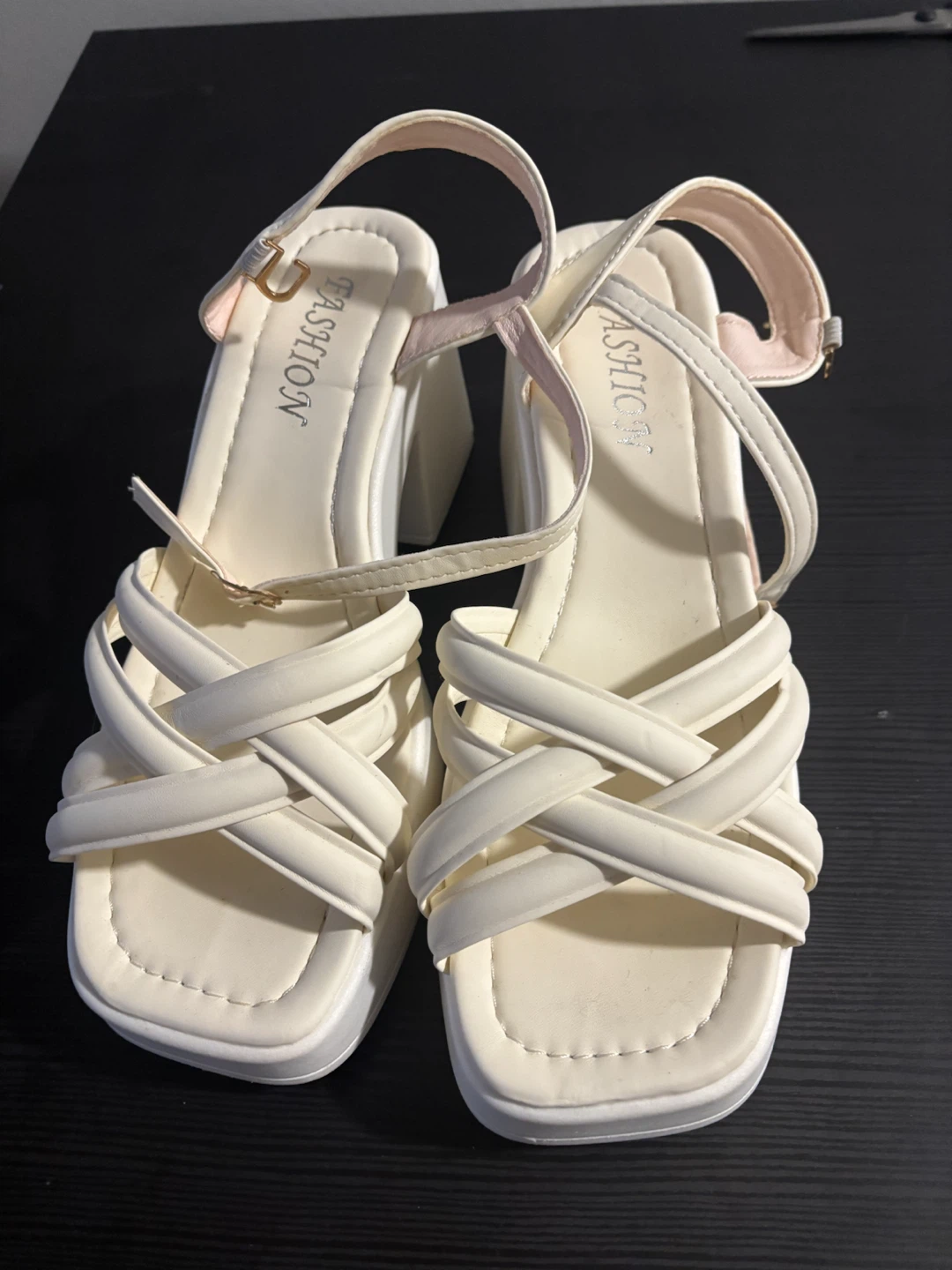 White Platform Block Heel Sandals 🤍