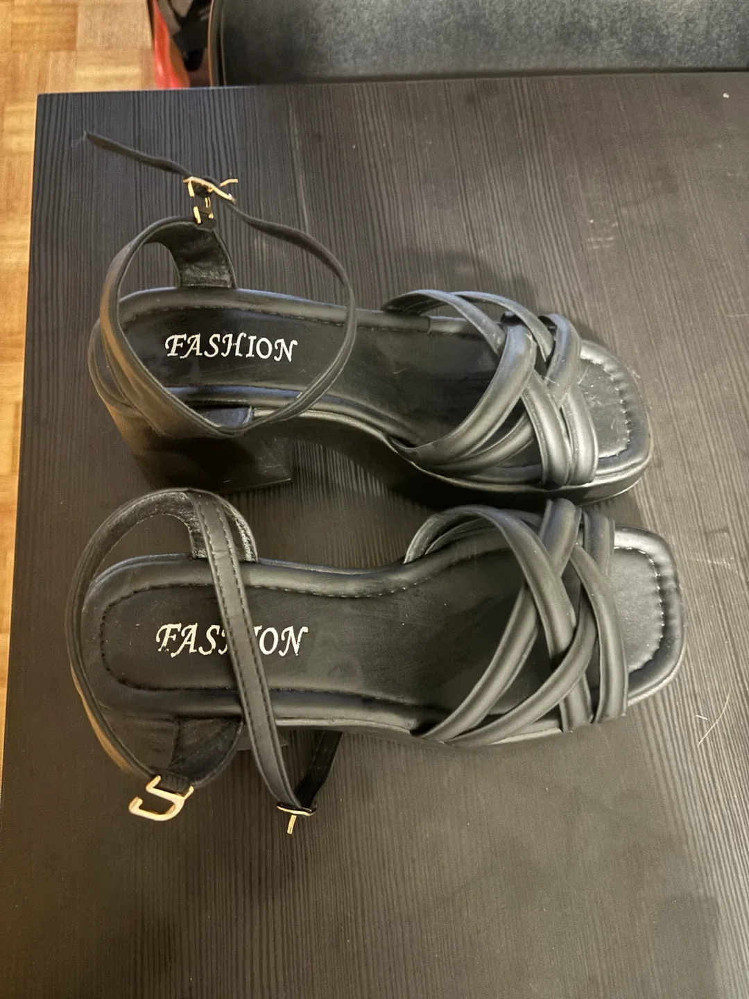Black Platform Sandals with Ankle Strap