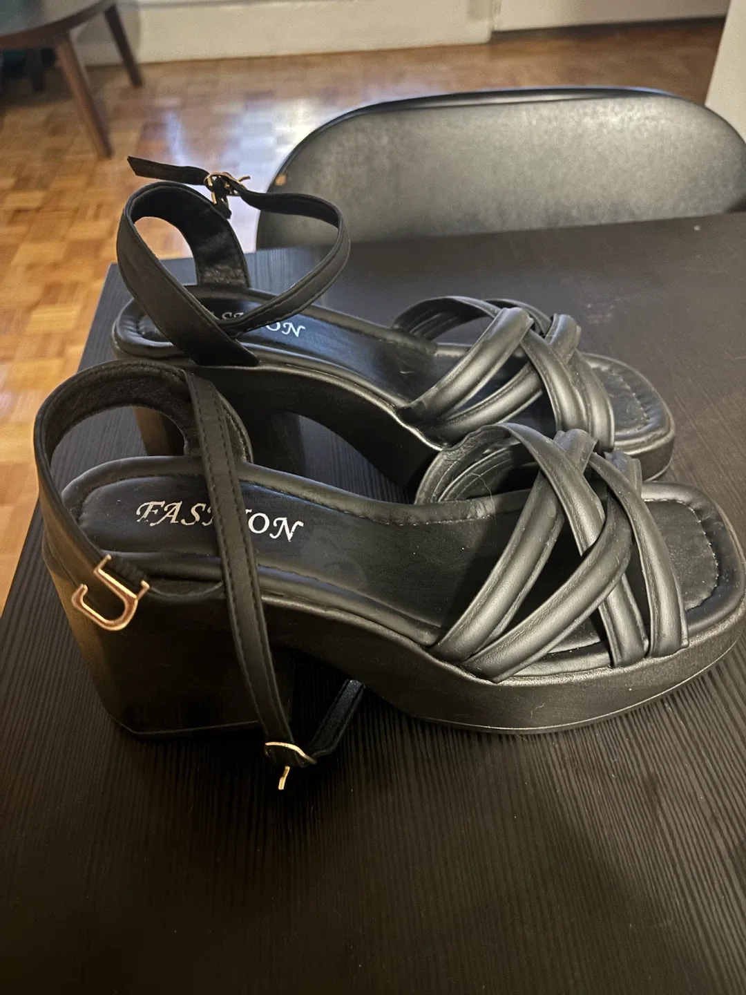 Black Platform Sandals with Ankle Strap - photo 2
