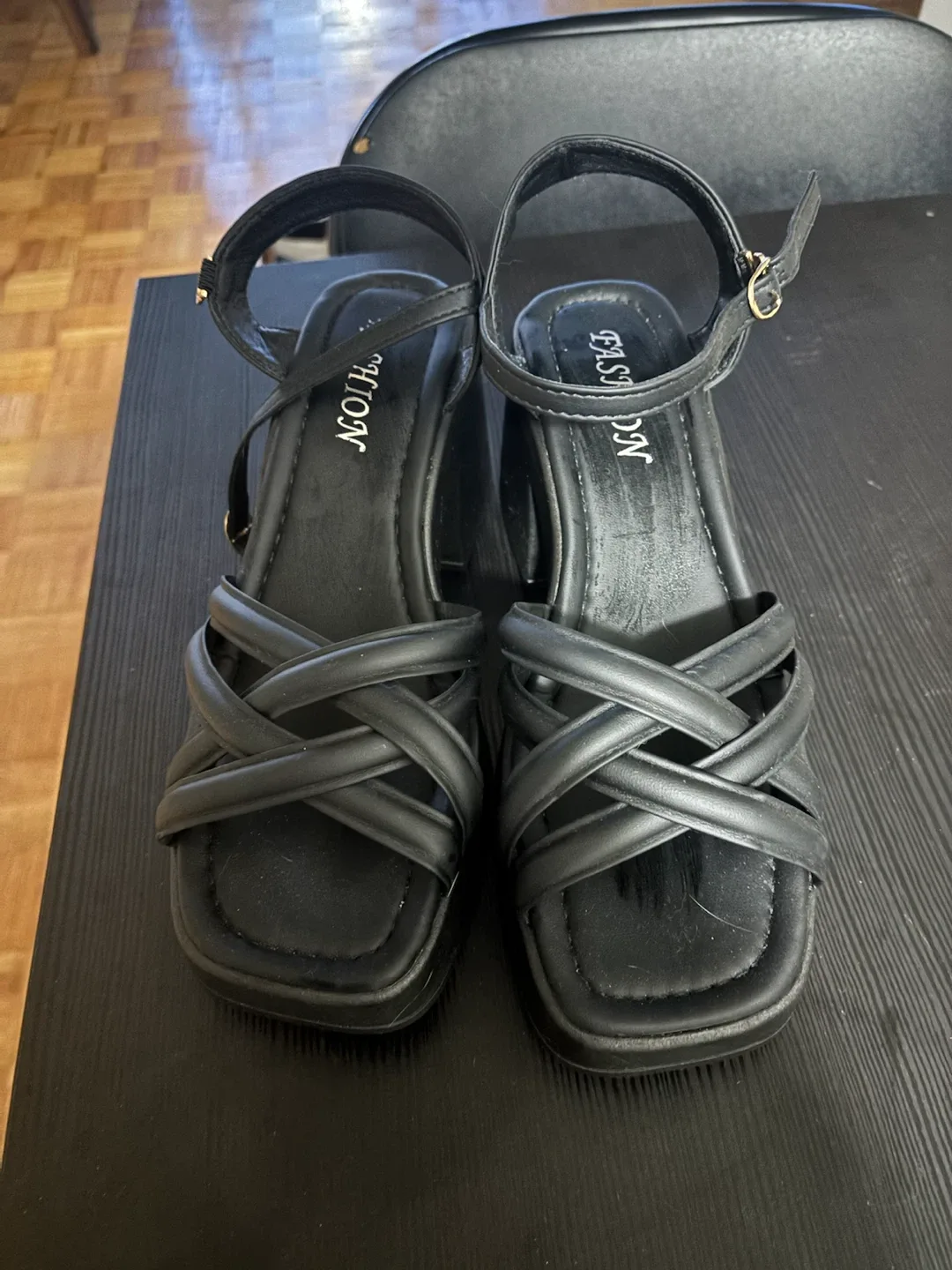 Black Platform Sandals with Ankle Strap - photo 3