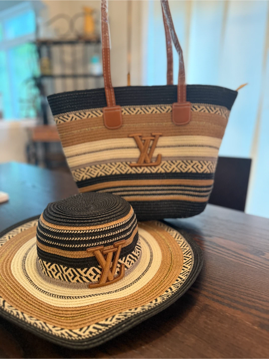 Woven Straw Hat and Tote Bag Set