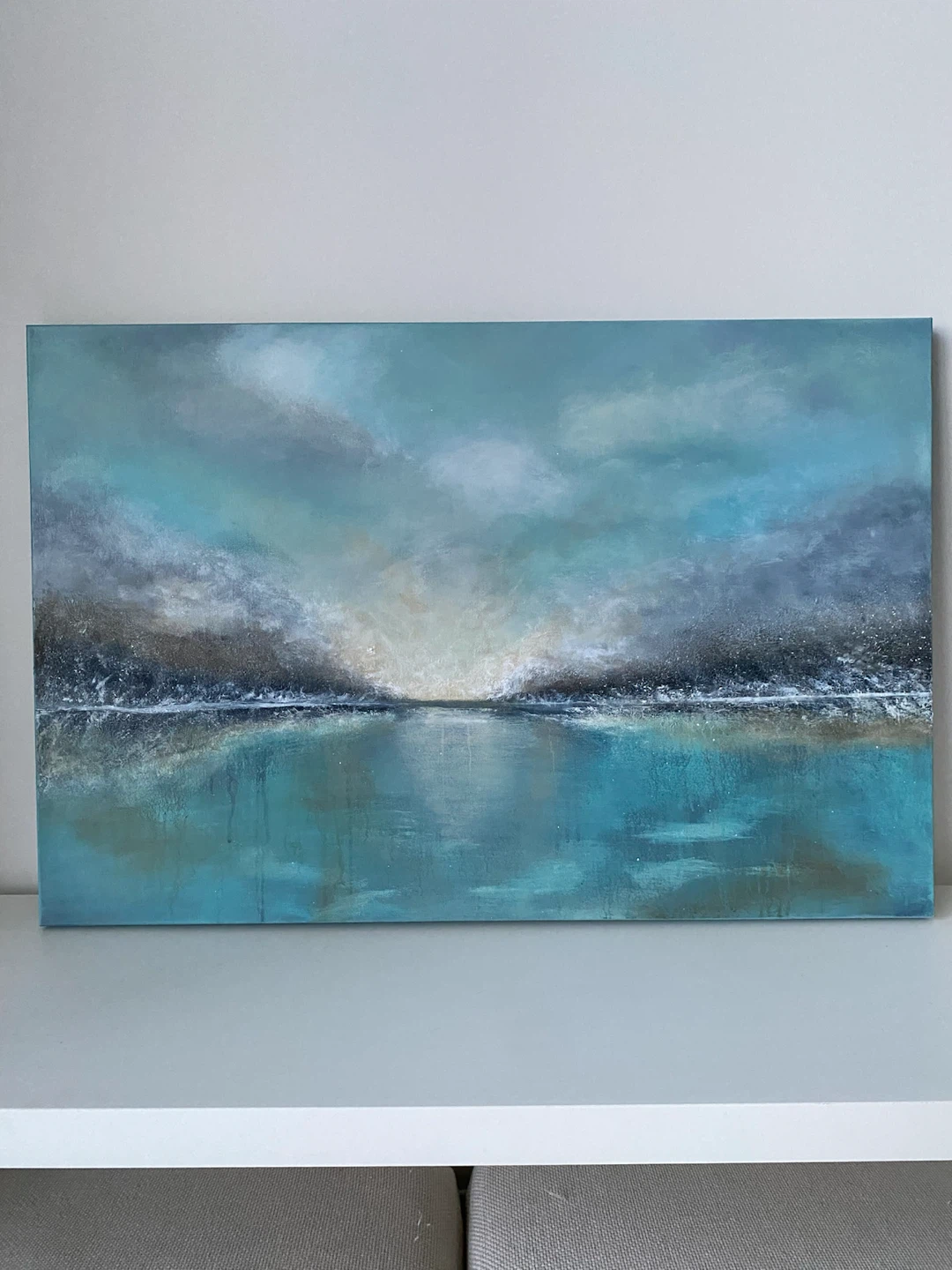Hand Painted Original Abstract Landscape Canvas Art blues greens