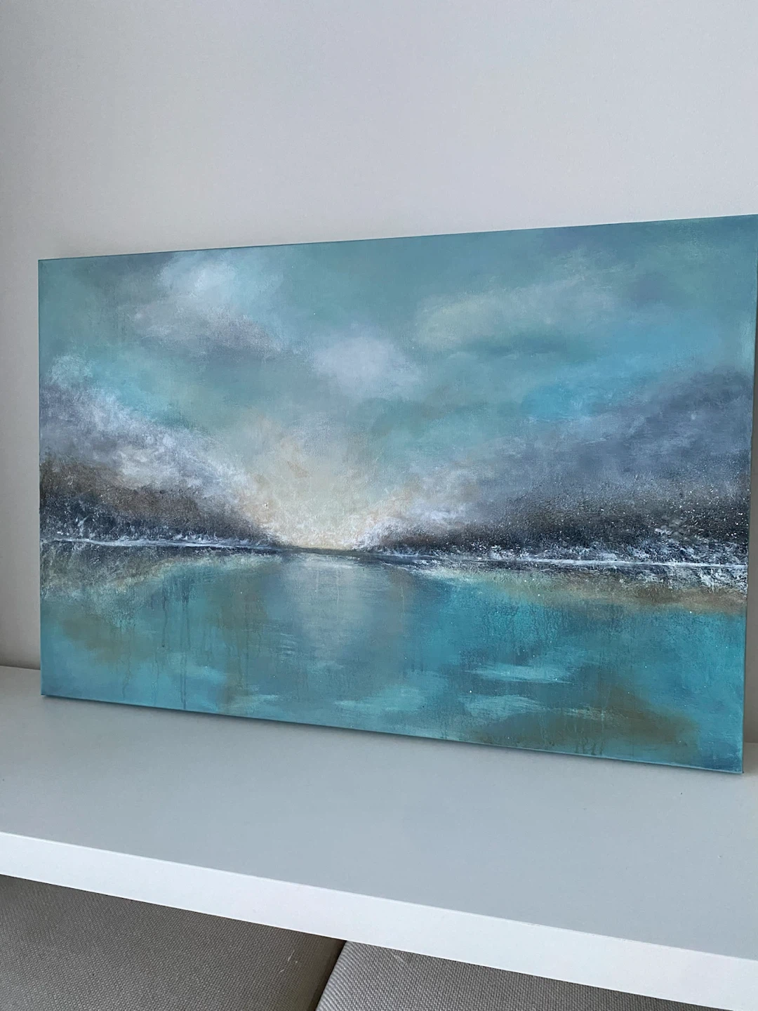 Hand Painted Original Abstract Landscape Canvas Art blues greens - photo 2