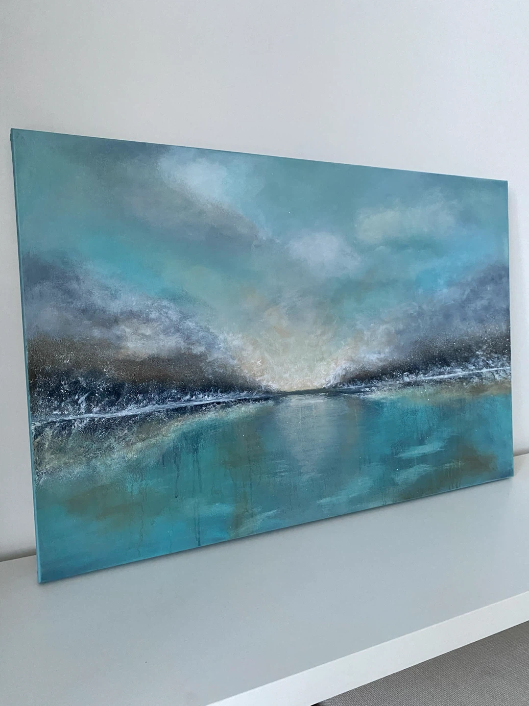 Hand Painted Original Abstract Landscape Canvas Art blues greens - photo 3