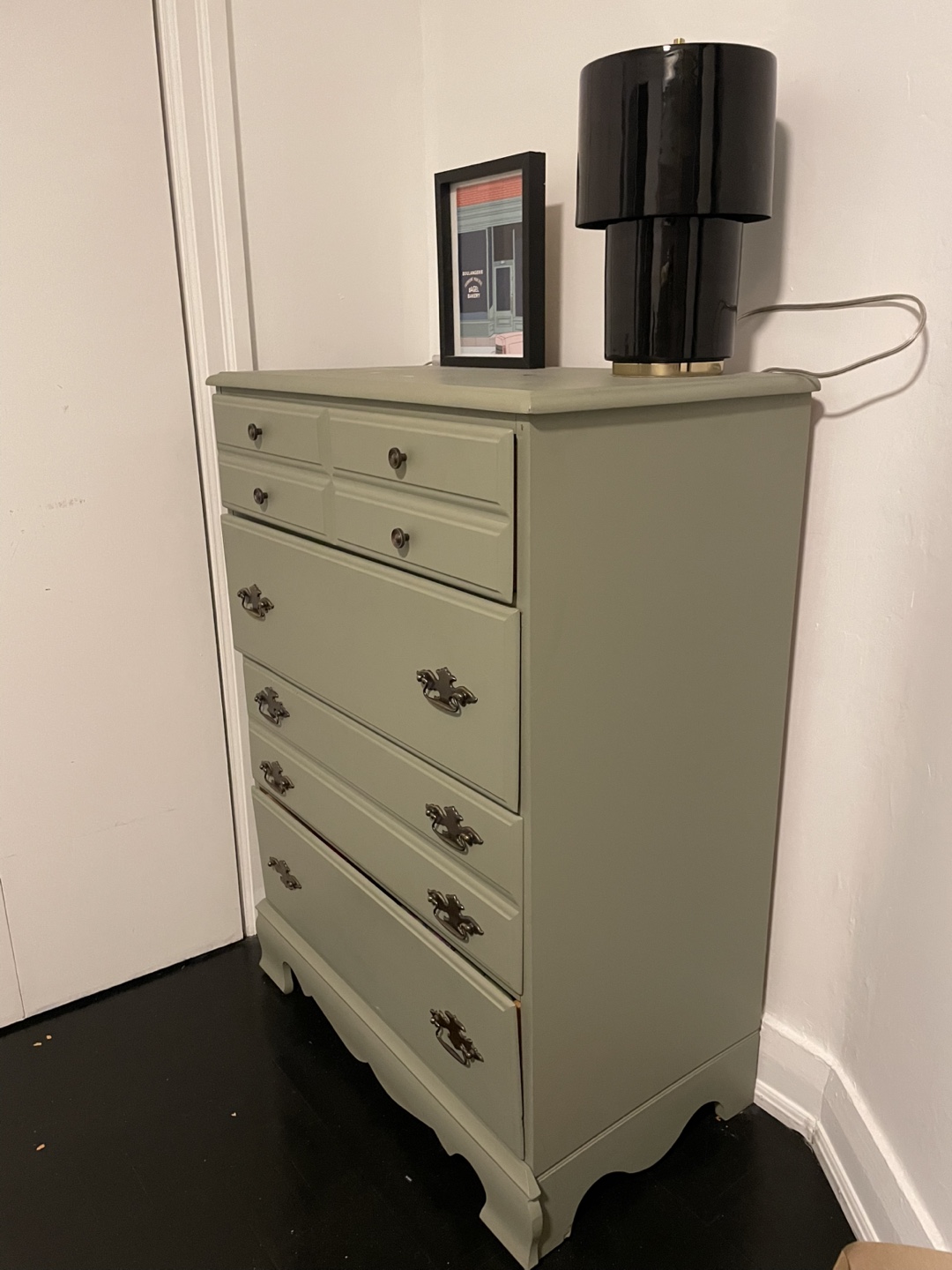 Sage green vintage mid century modern tall dresser - photo 3